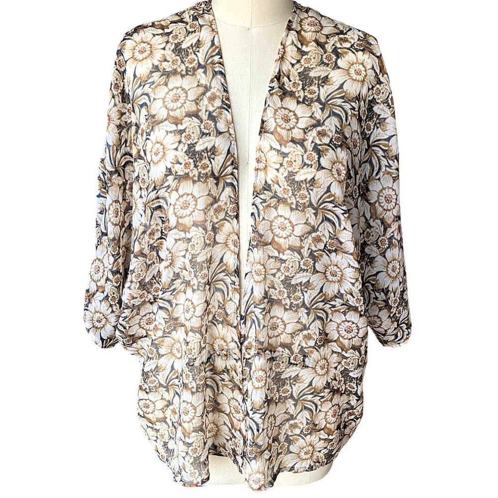 AMERICAN EAGLE Brown Floral Boho Shawl Cape Bohemian Kimono Wrap ~ LARGE / XL